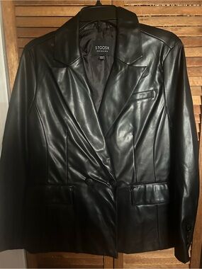 Stoosh Women’s Black Faux Leather Blazer Jacket Sz Med